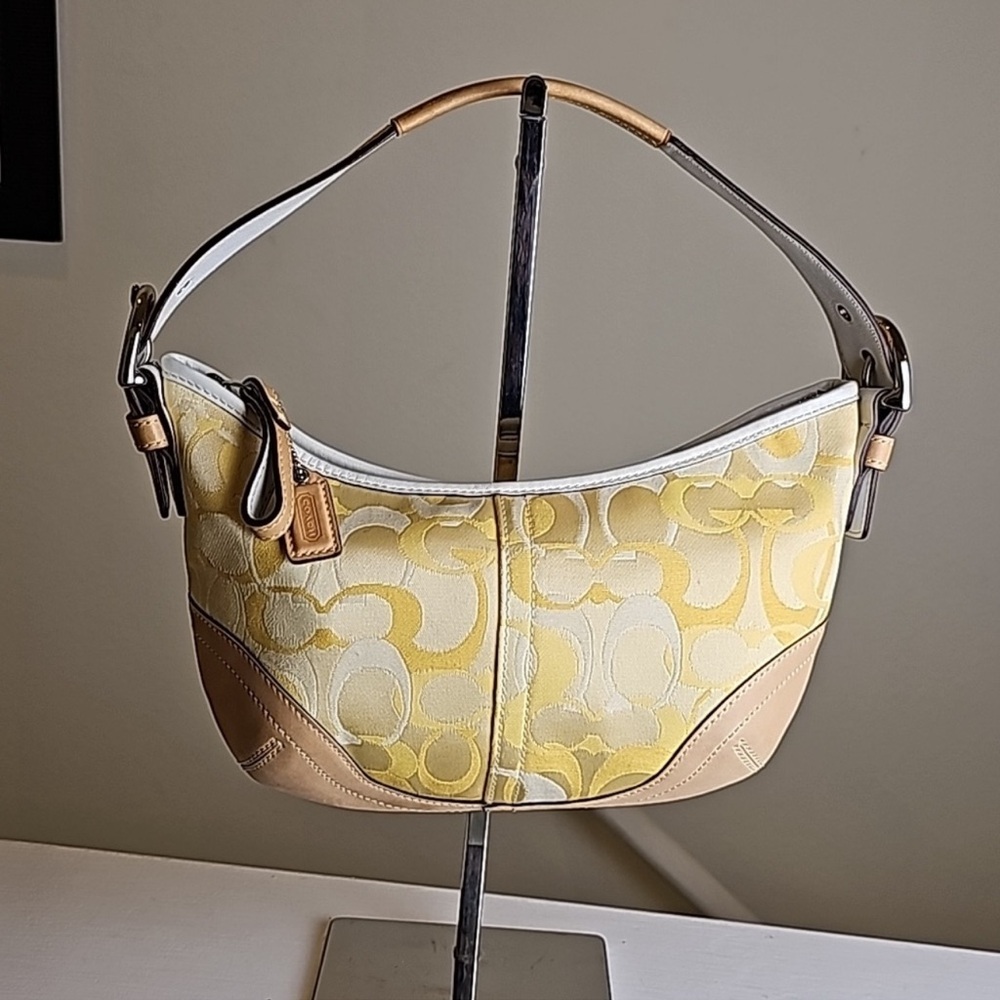 Coach 2004 Optic C Small Hobo Bag Yellow/White Signature Tan Leather Tri…